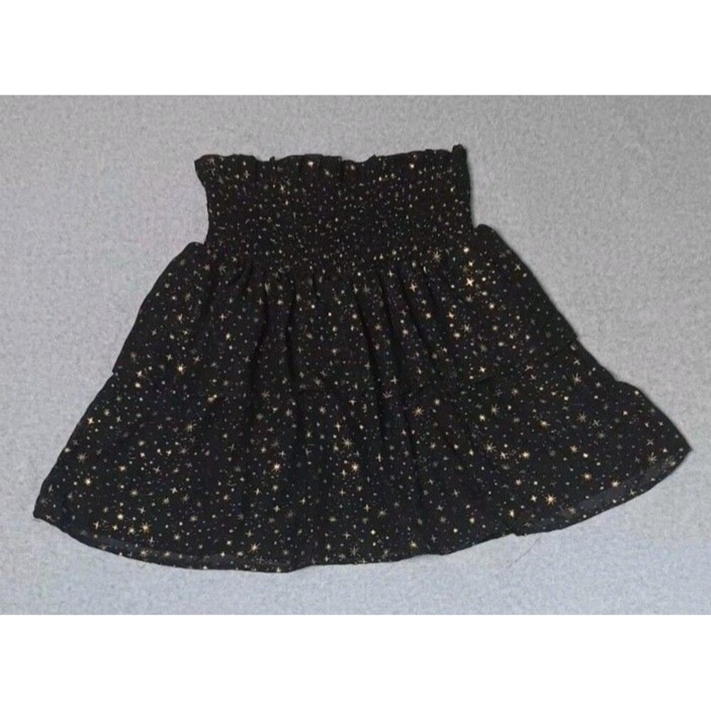 Tween Diva Smocked High Waist Tiered Skater Mini Skirt 16 Black Celestial Star